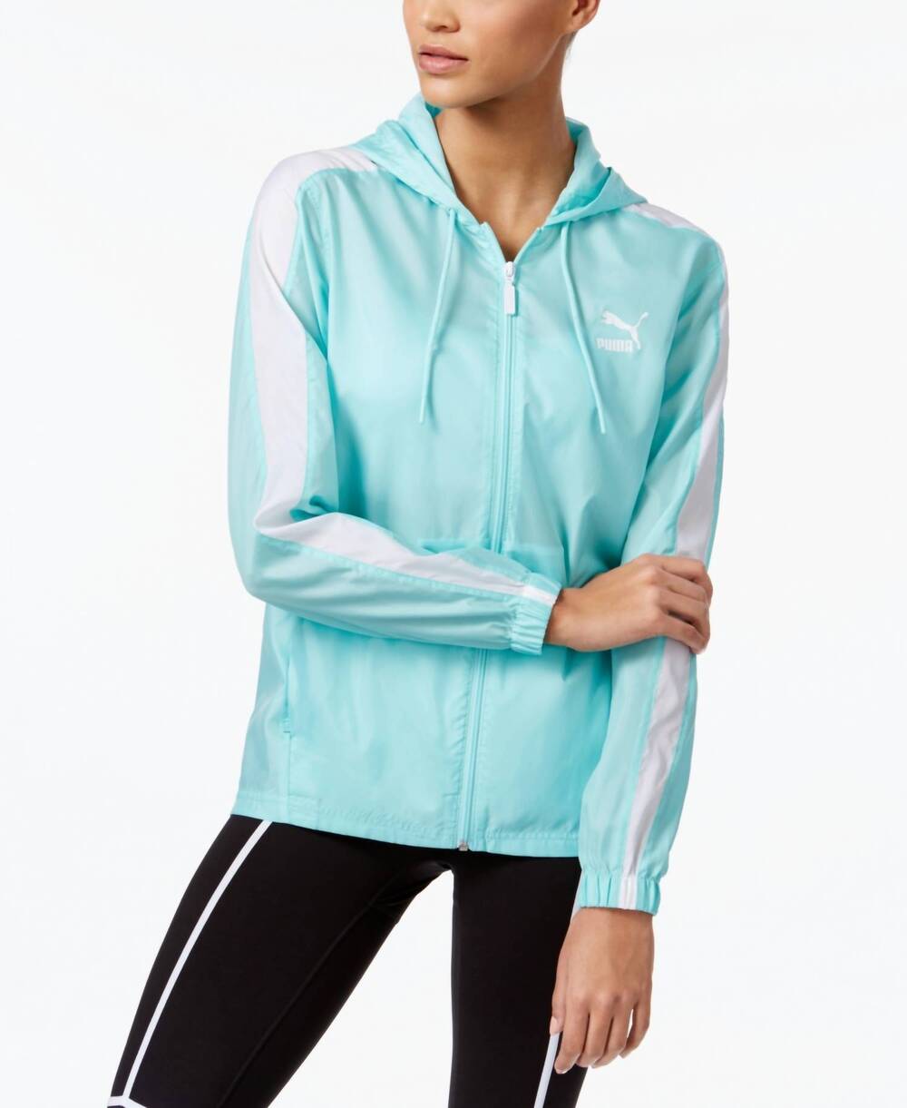 NEW PUMA activewear windrunner zip jacket in aruba blue/white
